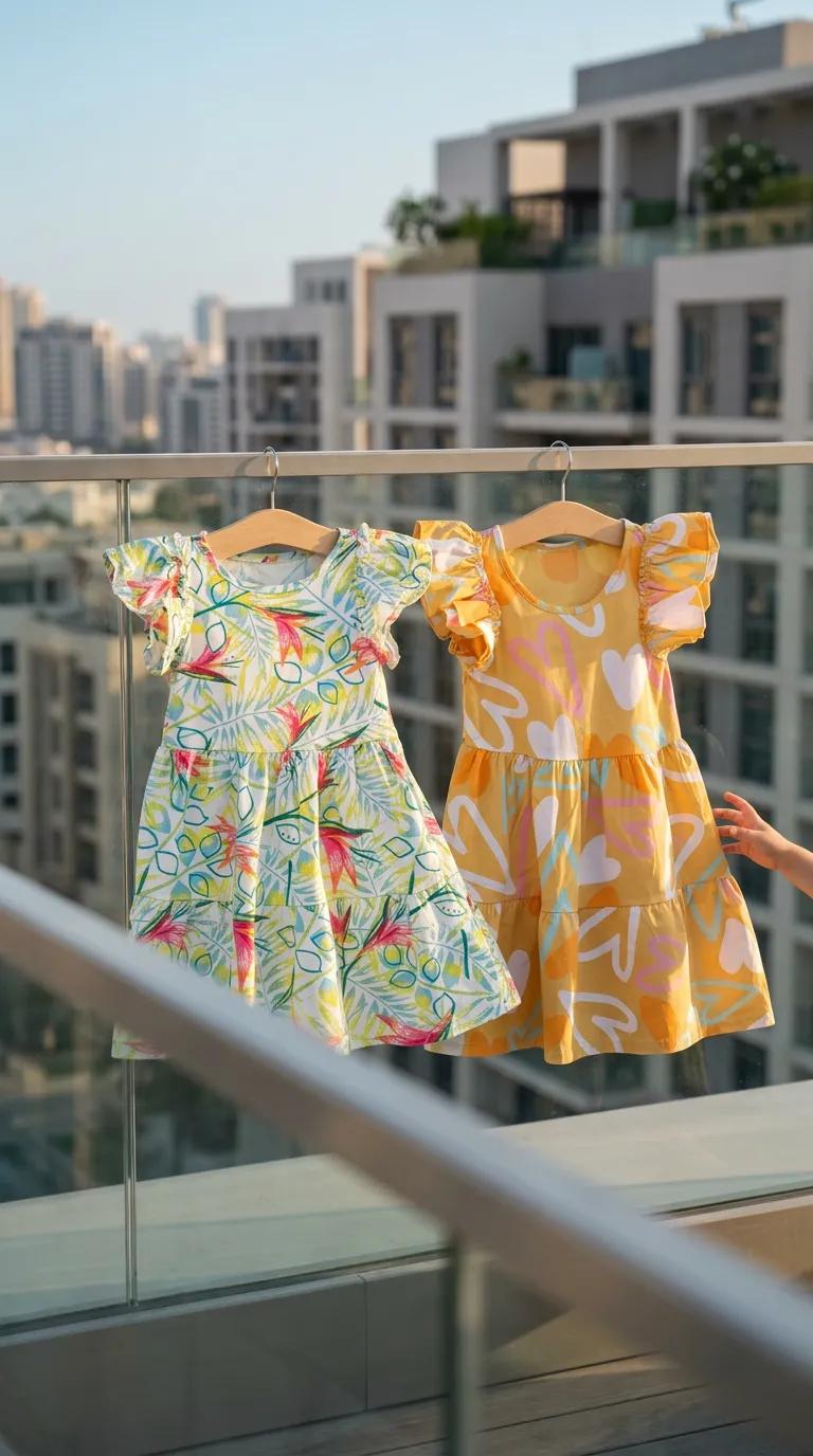 BOBSI CO Kız Çocuk Yazlık Desenli Elbise 2'li Set