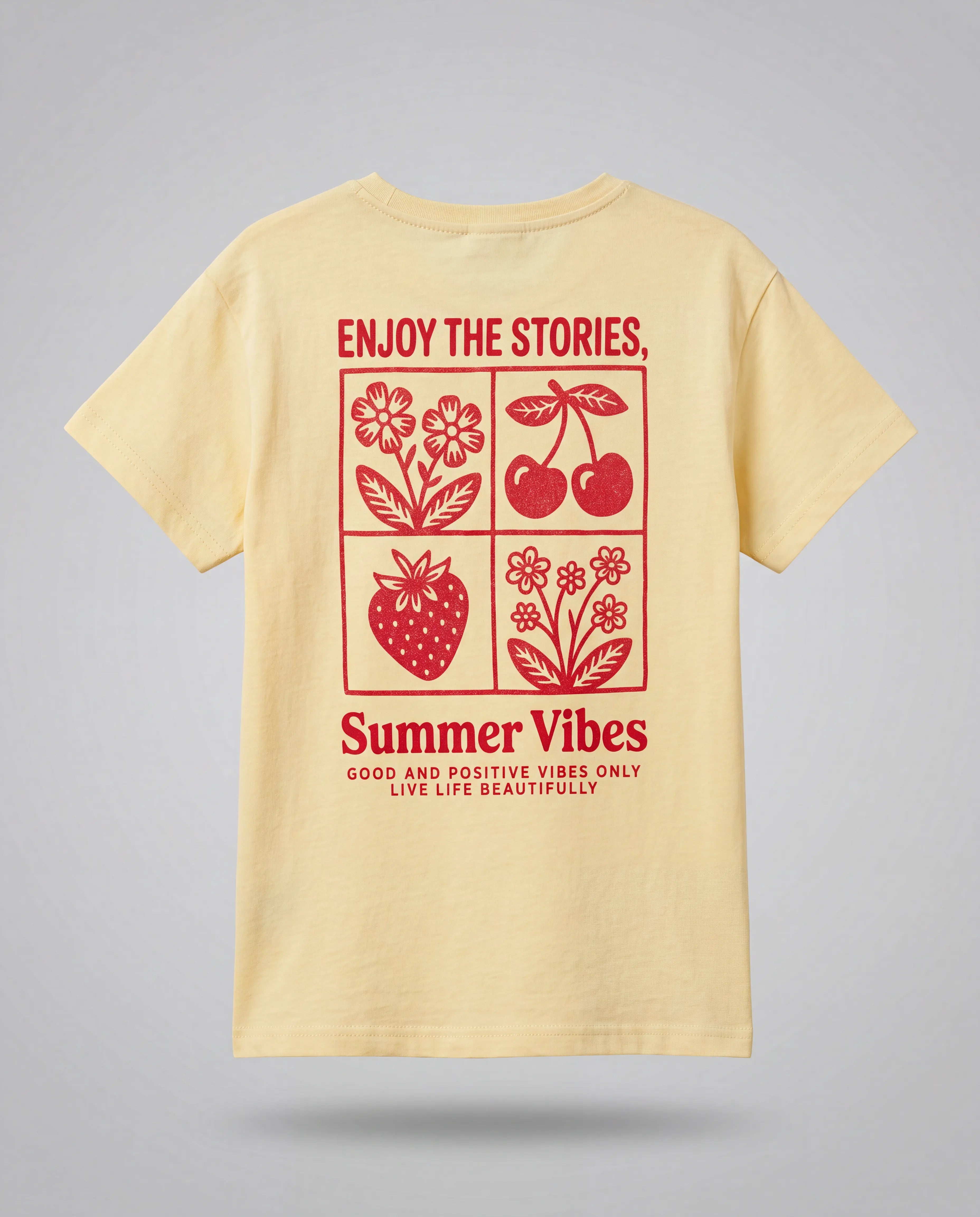 BOBSİ CO Kız Çocuk Summer Vibes Baskılı Pamuklu Kısa Kollu Tişört - Sarı